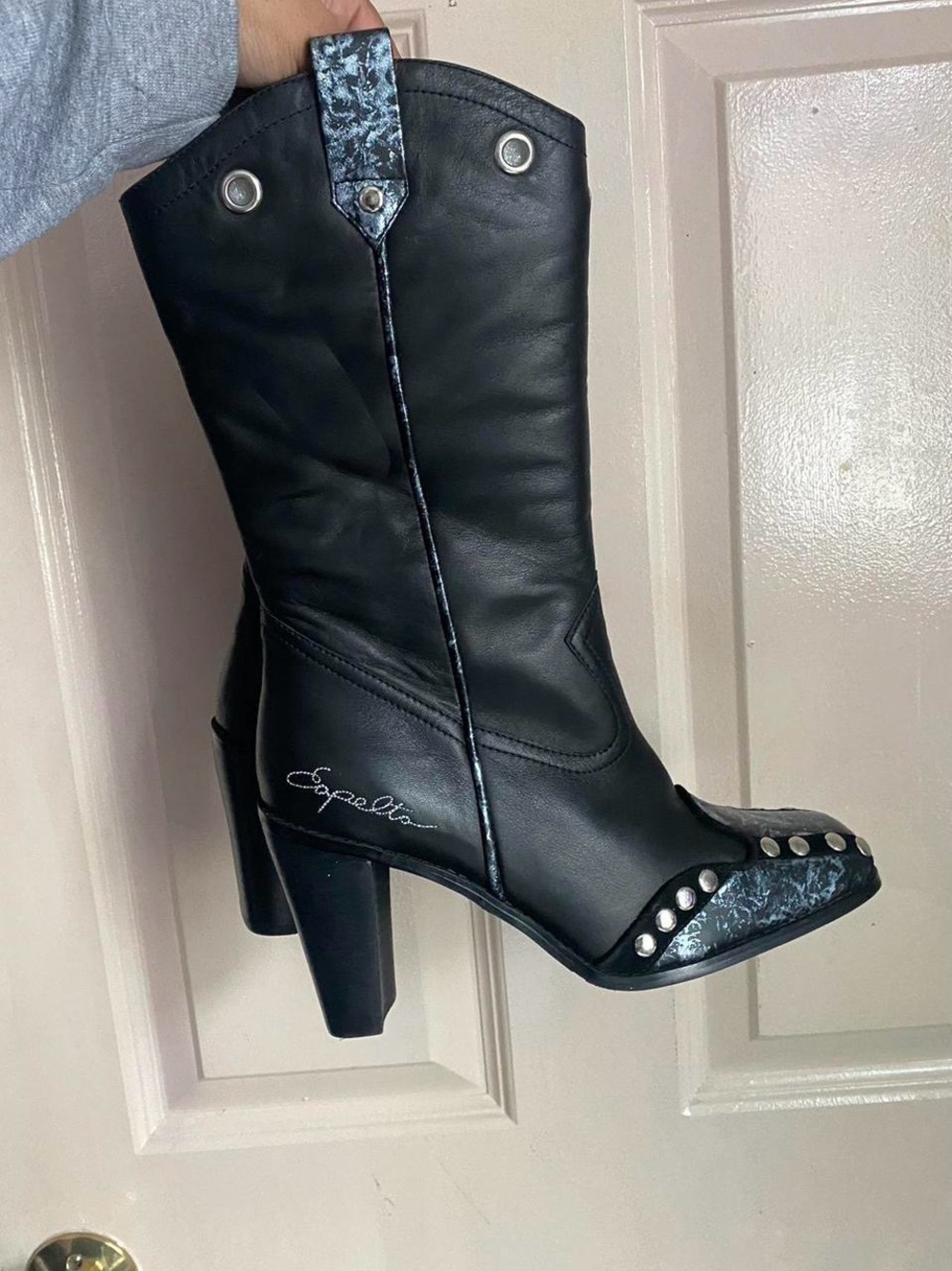 Women's Black Studded Western Heel Boots - Signature Detail